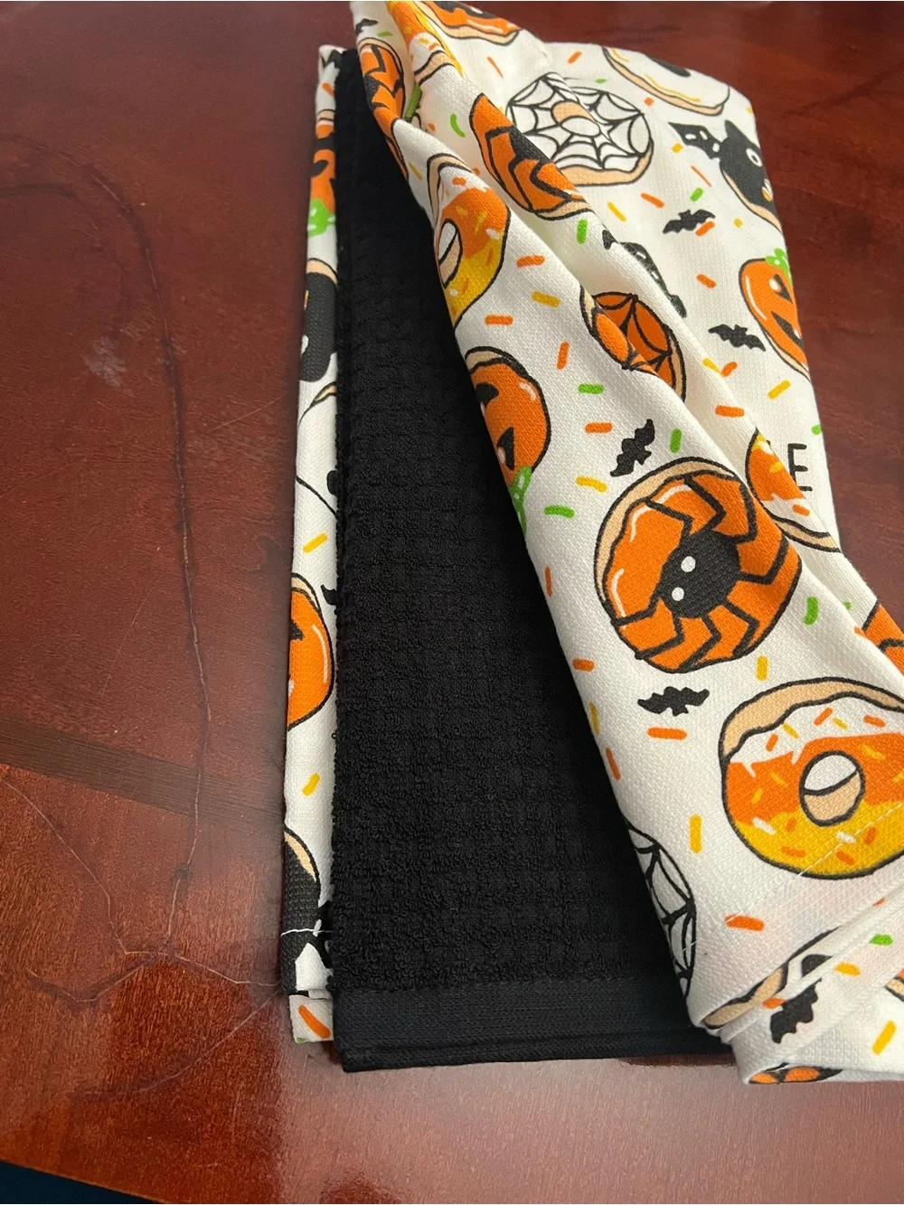Halloween Donut & Frankenstein Kitchen Towel Set - White, Black, Orange, Green